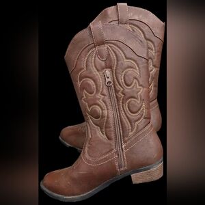 Youth Cat & Jack Cowboy Boots Size 4 Embroidered Western w Zipper